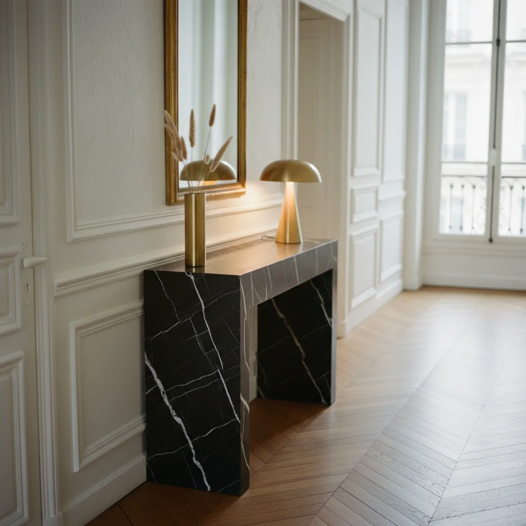 Métamorphoser une console d'entrée avec un effet marbre noir