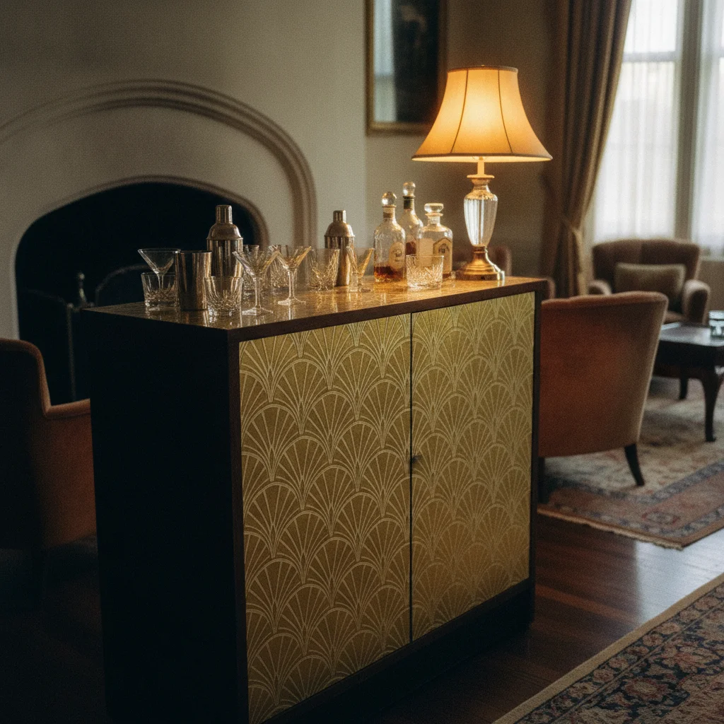Habiller un meuble de bar avec un adhésif effet laiton