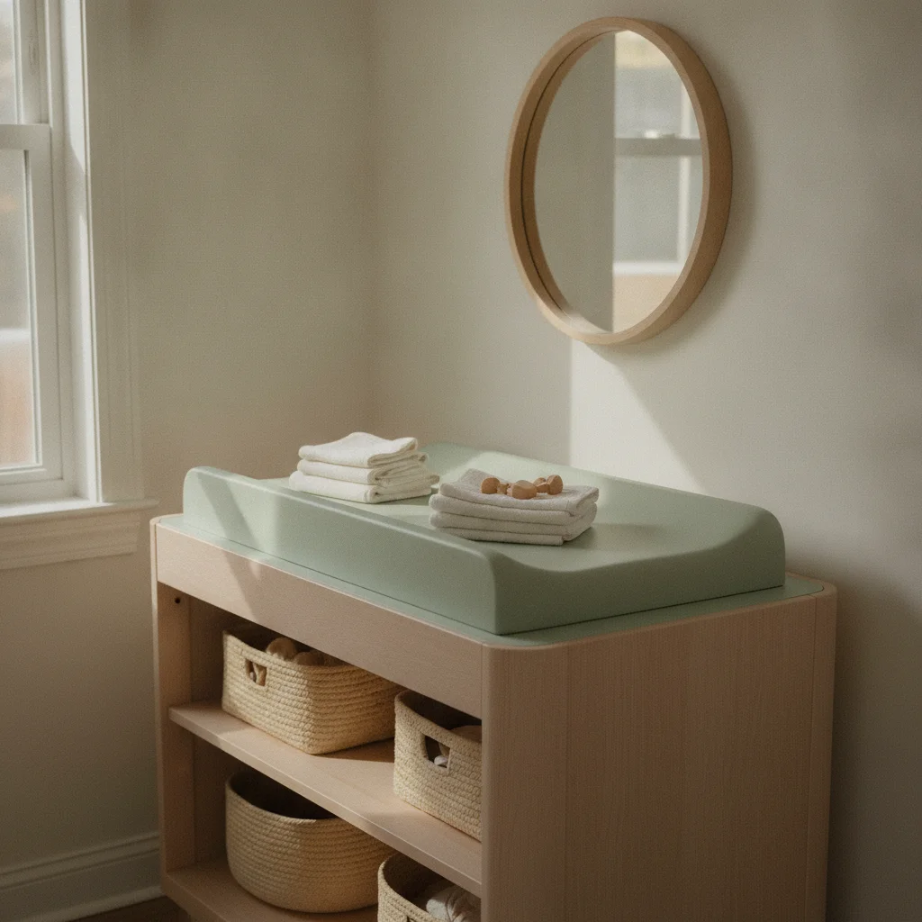 Relooker une table à langer avec un adhésif couleur douce