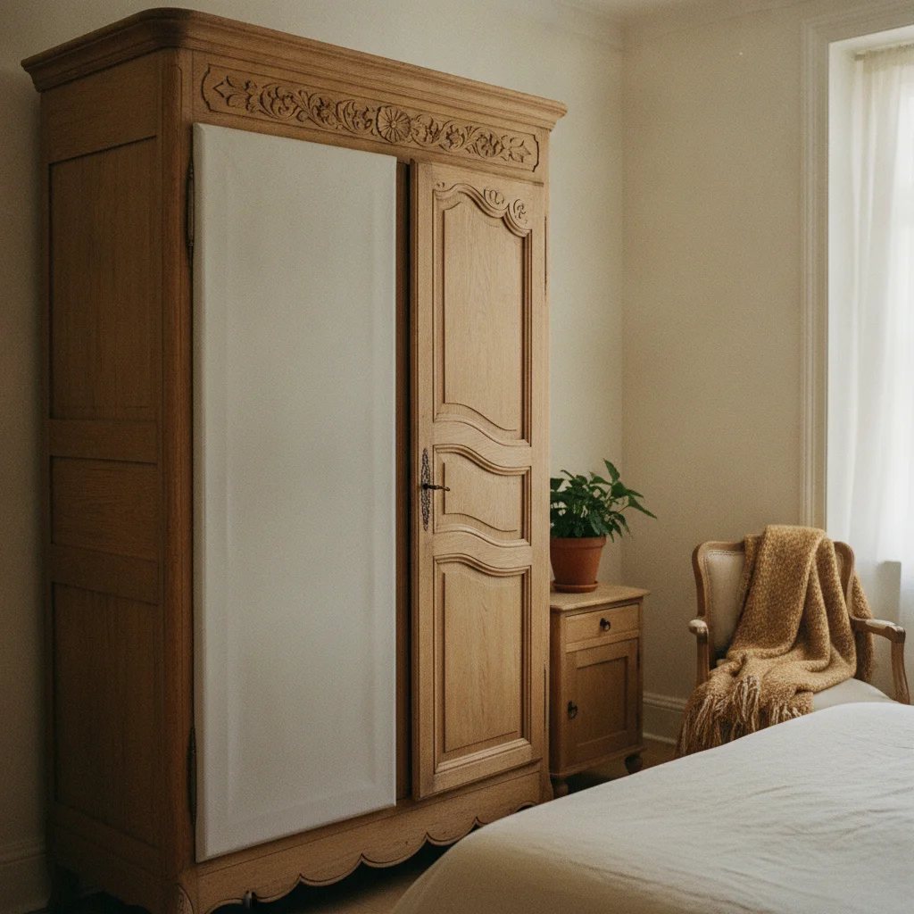 Moderniser une vieille armoire normande avec un adhésif clair
